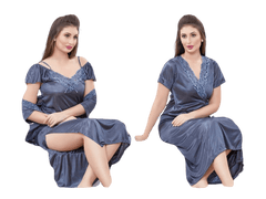 2pcs Bridal Silk full Long nighty for Wedding | Honeymoon Nightgown 2pc