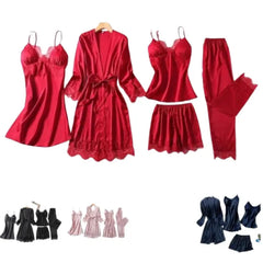 5-Piece Women's Satin Nightwear Set | Elegant Silk Sleepwear with Robe, Lingerie, Pajamas