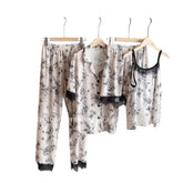 Best Nightwear For Women 4-Pcs| Loose Comfortable Silky Home Wear Printed Silk Sleepwear Set