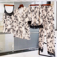 Best Nightwear For Women 4-Pcs| Loose Comfortable Silky Home Wear Printed Silk Sleepwear Set