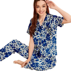 Blue Floral Print Women's Nightwear Set | Soft & Stylish Sleepwear