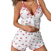 Cherry Print Ruffled Camisole & Shorts Nightwear Set | Cute & Comfy Sleepwear