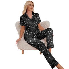Chic Black Polka Dot Nightwear Set | Stylish Women's Sleepwear | Soft & Comfortable Pajamas | Trendy Loungewear for Ladies | Shapewear.pk
