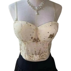 Elegant Mesh Corset Top | Sequin Embellished Bustier for Women | Chic Night Outwear