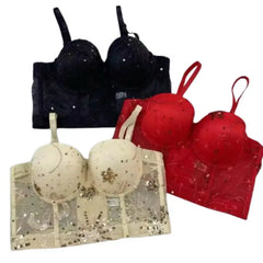 Elegant Mesh Corset Top | Sequin Embellished Bustier for Women | Chic Night Outwear