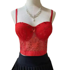Elegant Mesh Corset Top | Sequin Embellished Bustier for Women | Chic Night Outwear