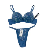 Embellished Padded Bra & Panty Set | Sparkly Rhinestone Lingerie for Women