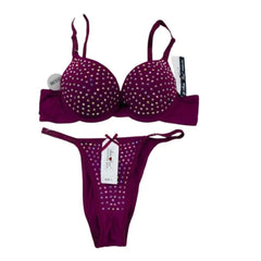 Embellished Padded Bra & Panty Set | Sparkly Rhinestone Lingerie for Women