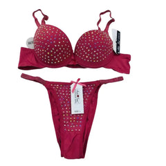 Embellished Padded Bra & Panty Set | Sparkly Rhinestone Lingerie for Women