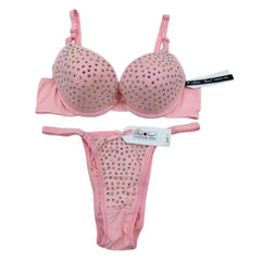 Embellished Padded Bra & Panty Set | Sparkly Rhinestone Lingerie for Women