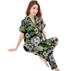 Green Floral Stone Linen Nightwear Set | Luxurious & Comfortable Sleepwear | Shapewear.pk