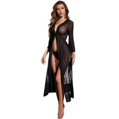 Honeymoon Bridal New Sexy Mesh See-Through Long Slit Lace Nightgown Set