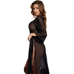 Honeymoon Bridal New Sexy Mesh See-Through Long Slit Lace Nightgown Set