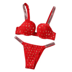 Hot Red Lingerie Set for Women | Push-Up Padded Bra and Thong with Embroidery | Trending Intimates 2025