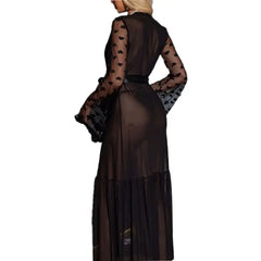 Hot Sexy Robe for Women Lace Bridal Lingerie | Mesh Heart Furry Trim Long Sleeve Bathrobe Babydoll Nightwear