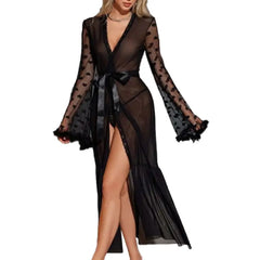 Hot Sexy Robe for Women Lace Bridal Lingerie | Mesh Heart Furry Trim Long Sleeve Bathrobe Babydoll Nightwear