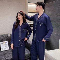 Matching Couple Pajama Set | Soft Satin Sleepwear with Heart Embroidery