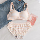 Padded Bra and Panty Set | Soft Cotton Striped Lingerie for Everyday Comfort