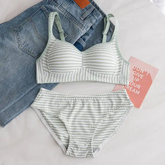 Padded Bra and Panty Set | Soft Cotton Striped Lingerie for Everyday Comfort