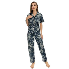 Navy Blue Printed Pajama Set | Comfortable Women's Nightwear for Lounging