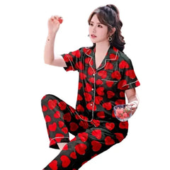 Red Heart Pajama Set for Women | Soft & Comfortable Nightwear | Romantic Sleepwear | Trendy Loungewear | Shapewear.pk