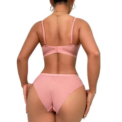 Sexy Velvet Lingerie Set | Sheer Mesh Bra & High Cut Panty | Hot Trending Intimates