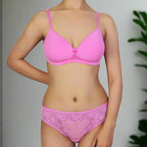 Shapewear Butterfly Back Bra With Lacy Panty Set-Pink Cosmos