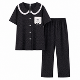 Women’s soft polka dot pajama set with Peter Pan collar and matching trousers