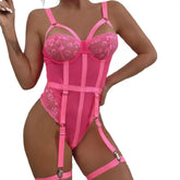 Strappy Lace Garter Bodysuit | Sheer Mesh Lingerie One-Piece | Bold & Flirty Nightwear