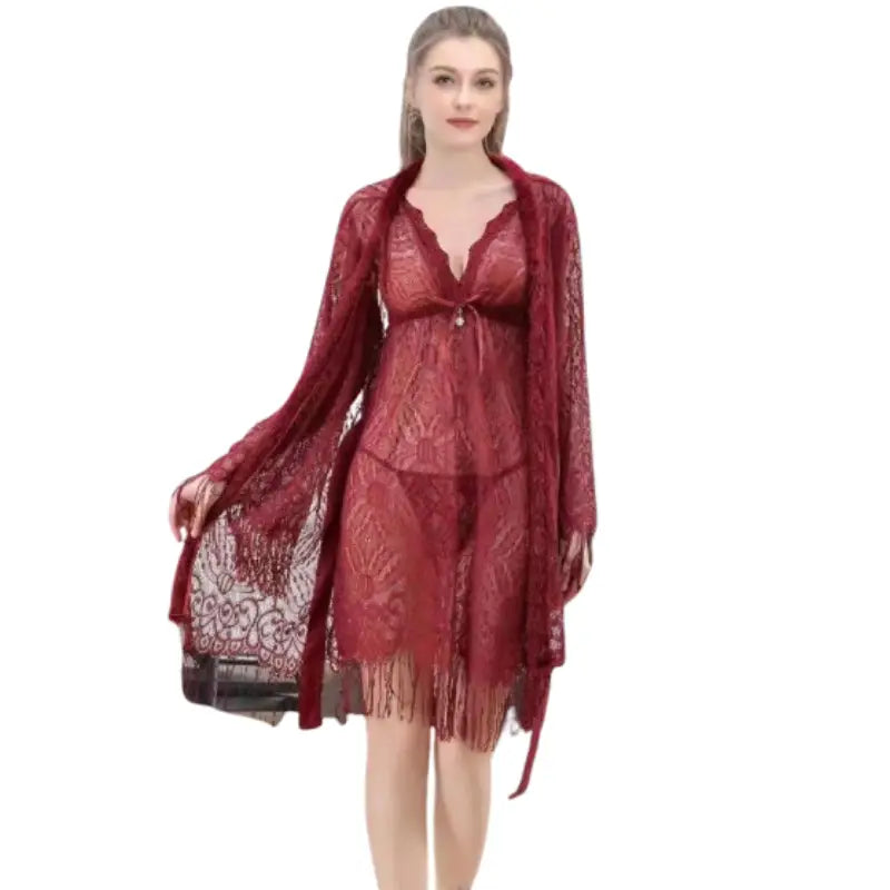 Transparent Short Night Dress For Women 3-Piece Nighty