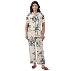 Women's Cotton Floral Printed Pajama Set | Short Sleeve Button-Down Top & Lounge Pants | Soft & Breathable Nightwear