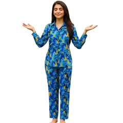 Women's Floral Print Blue Pajama Set | Ultra-Soft Cotton Nightwear for Everyday Comfort