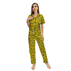 Women's Floral Stone Linen Pajama Set | Comfortable Nightwear for All Seasons