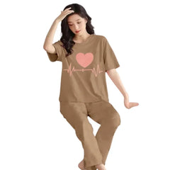 Women's Loungewear Set | Heart Print Pajamas | Cotton Sleepwear for Girls