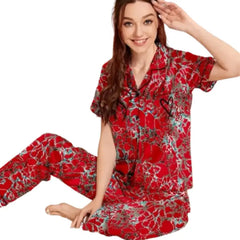 Women's Maroon Print Lounge Set | Comfortable Sleepwear for Every Night