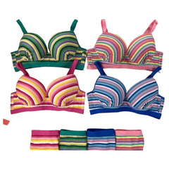 Women's Striped Bra & Panty Set | Vibrant Padded Lingerie | Everyday Comfort Wear