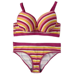 Women's Striped Bra & Panty Set | Vibrant Padded Lingerie | Everyday Comfort Wear