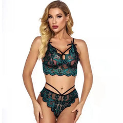 Women’s Lace Lingerie Set | Sexy Strappy Bralette & High-Waist Panty | Intimate Wear
