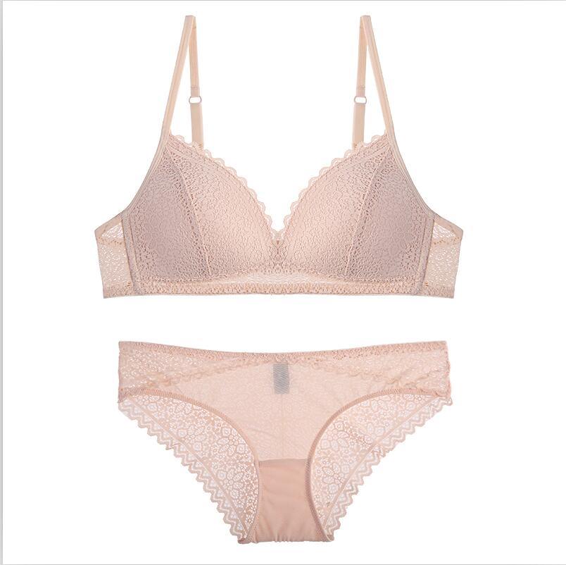 CINOON Brand Sexy Lace Lingerie Simple Comfortable Thin Cotton Cup Underwear Bra Set Section Gathered Bralette