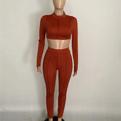 Fashion Women Two Piece Set Backless Cross Bangdage Crop Top + Long Pants Tracksuit Jogging Femme Outfits Winter Sportwear