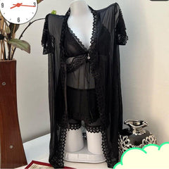 Hot Sexy Transparent lace Net ladies nighty-3pc | Latest Desgin Very Romantic Lingerie Set
