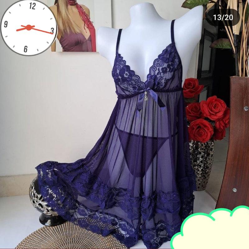 Women Hot Sexy transparent frill nighty 2pc Honeymoon Bridal shapewear.pk