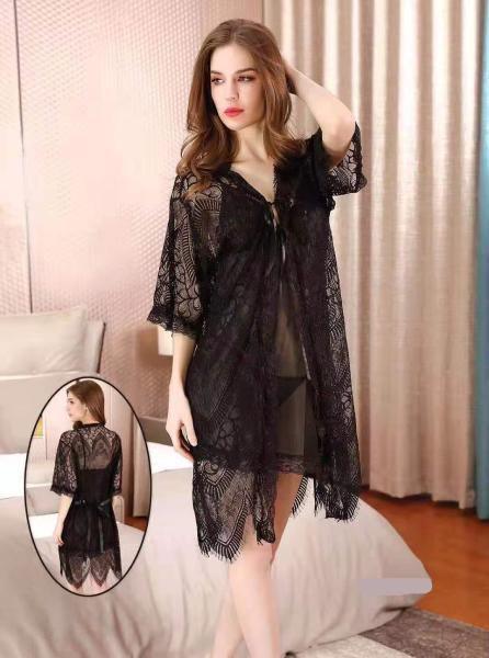 Piece Short Transparent Gown With Bra Set women's nighty