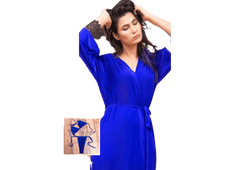 3Pc Luxury Bridal Long Night Gown Set-Blue