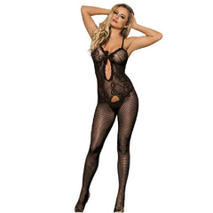 Black Crocheted Fishnet Strappy Body Stocking Hot Bodystockings For Women