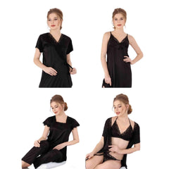 Black Honeymoon Nighty Women Nightwear 6 Pcs Bridal Nighty Set Women Sleepwear