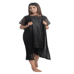 Bridal 6 Pc Stylish Gown Black Nighty Set