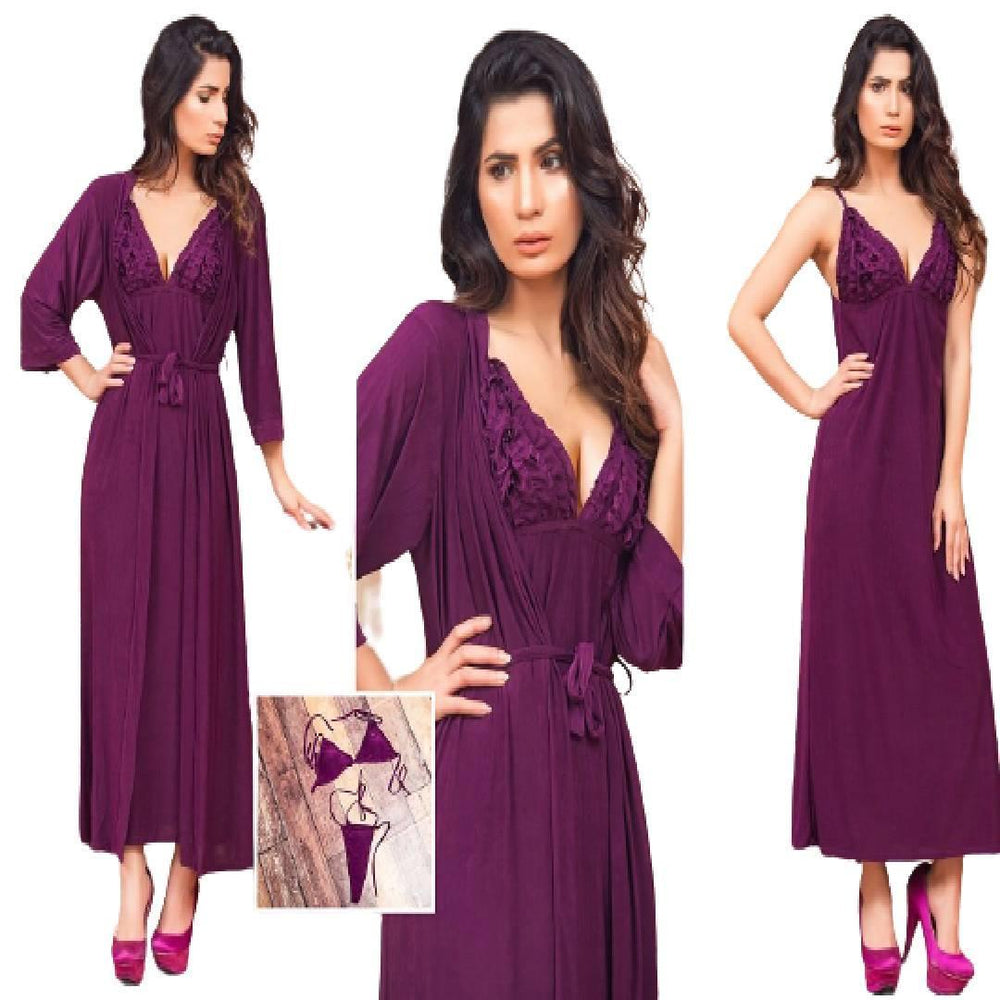 Bridal Nighty Set Women Sleepwear in 4 Pcs Upper Gown| Inner Gown| Bikini Bra and Panty Set