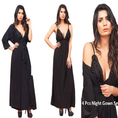 Bridal Nighty Set Women Sleepwear in 4 Pcs Upper Gown| Inner Gown| Bikini Bra and Panty Set
