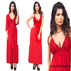 Bridal Nighty Set Women Sleepwear in 4 Pcs Upper Gown| Inner Gown| Bikini Bra and Panty Set